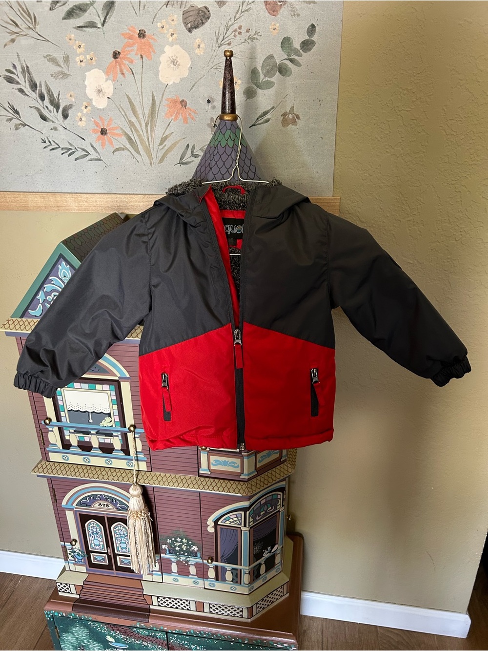 Sequoia Red and Black Colorblock Kids Hooded Raincoat